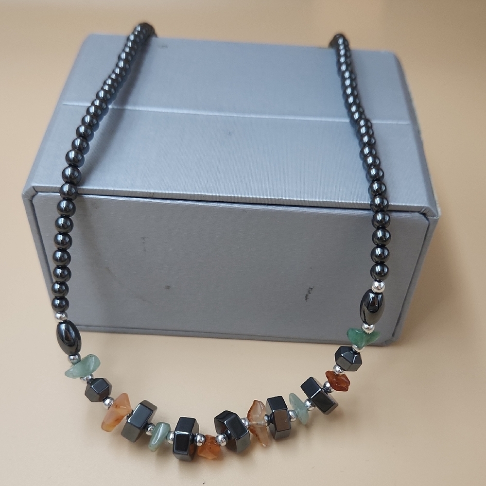 Elegant Beaded Necklace with Black and Green Accents